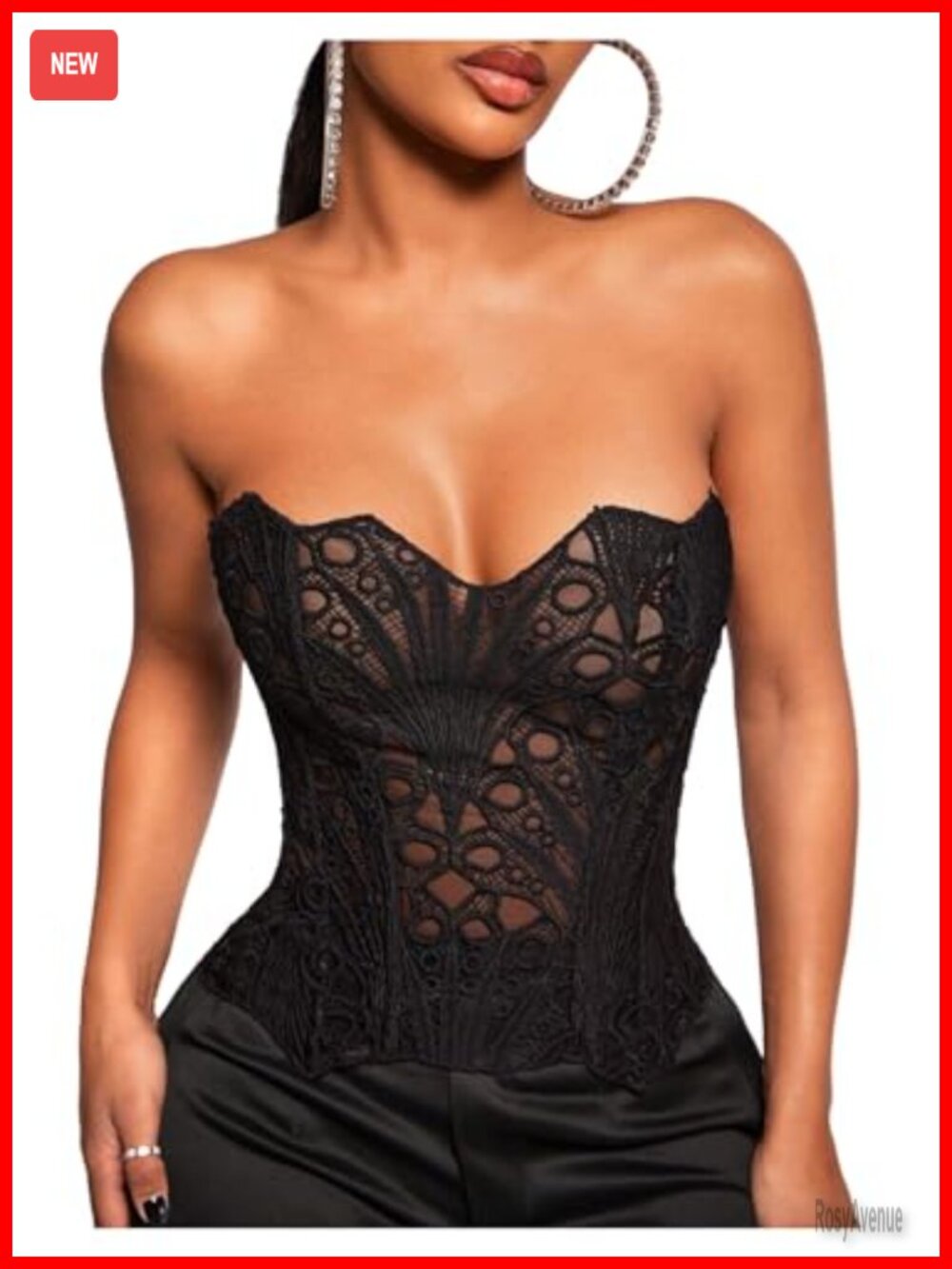 Lace Strapless Tube Top Tie Back Corset Crop Slim Fit Y2K Club Top